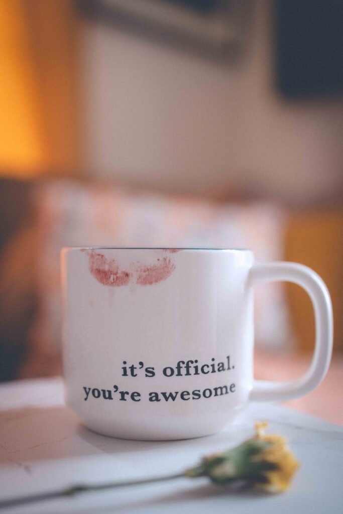 Coffee mug with a lipstick mark during a morning coffee ritual, a small luxury in daily life.